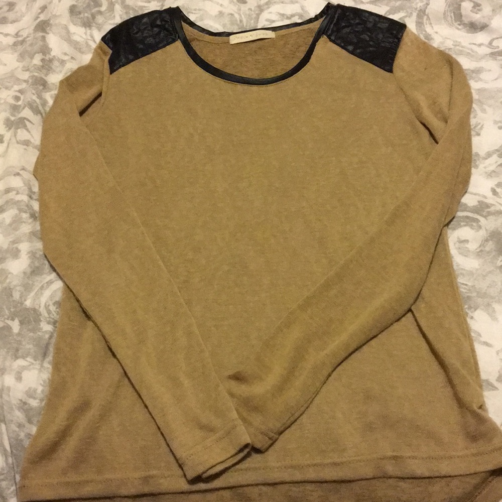 Leather Shoulder Long Sleeve Top